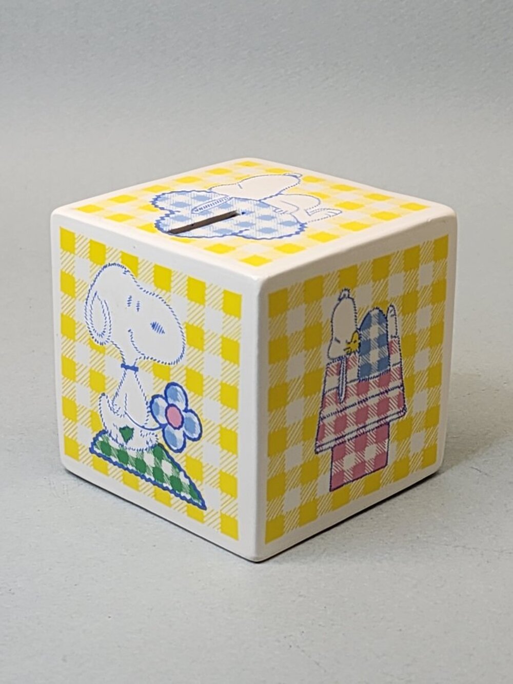 Vintage Peanuts Snoopy Ceramic Cube Coin Bank - Another Determined Production